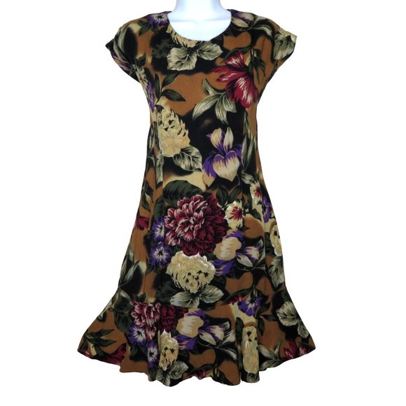 Vintage Sheri Martin Knee Length Shift Dress Floral Ruffle Hem Hawaiian MuuMuu - Picture 1 of 11